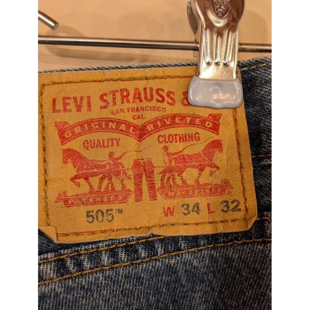 Levi's 505 Men's Jeans W34 L32 Regular Fit Straight Leg Denim Blue - Picture 2 of 5